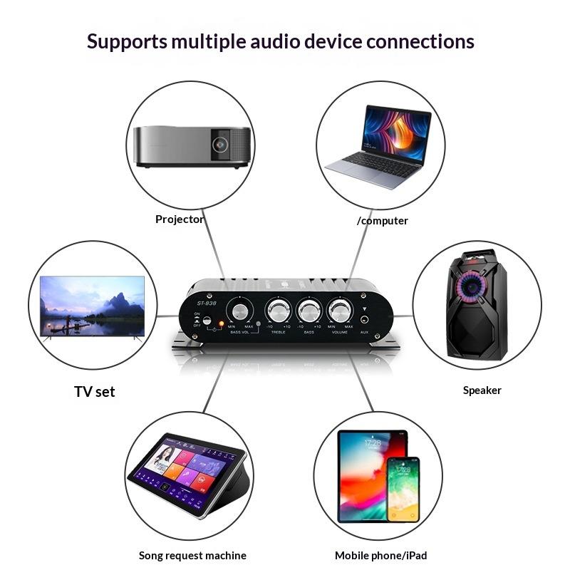 St-838 Усилители домашнего кинотеатра Hifi 2.1-канальный усилитель мощности Стерео Звук Бас Автомобильный Домашний Усилитель Медиаплеер Усилитель