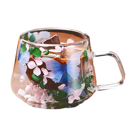 Кружки для кофе с двойными стенками из высокоборосиликатного стекла с красочным лепестковым дизайном
