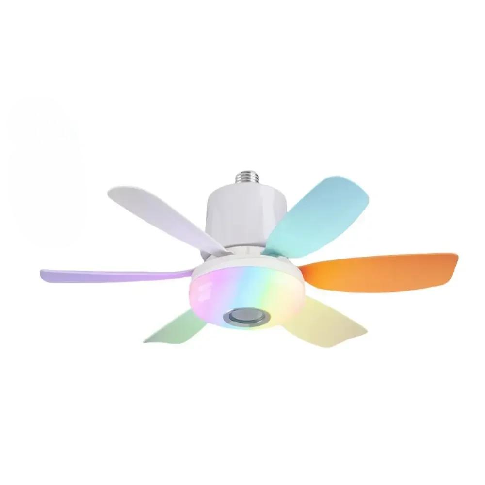 2026 Новый RGB Потолочный Вентилятор со Сменным Цветом E27 с Пультом Bluetooth Музыкой 32 Вт Светодиодный Потолочный Вентилятор для Освещения Спальни Кухни