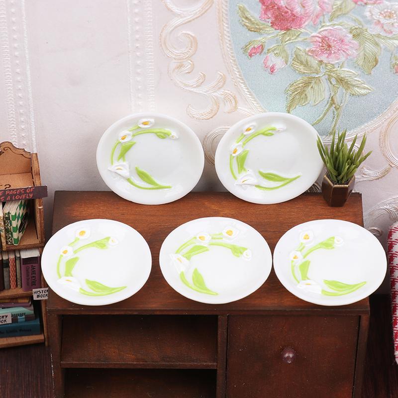 5 шт. 1:12 кукольных домиков, имитация миниатюрных тарелок с рельефным рисунком тюльпана, модель кукольного домика, украшение для кухни, аксессуары для кукольного дома