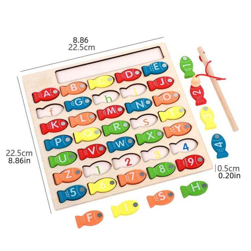 Wooden Kids Fishing Toys Letter Cognition Fishing Game Toy Letter Number Puzzle Birthday Gift