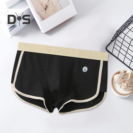 Men Boxer Underwear Mid-rise Elastic Waistband Patchwork Color Shorts Briefs U-convex Ribbed Panties Daily Wear