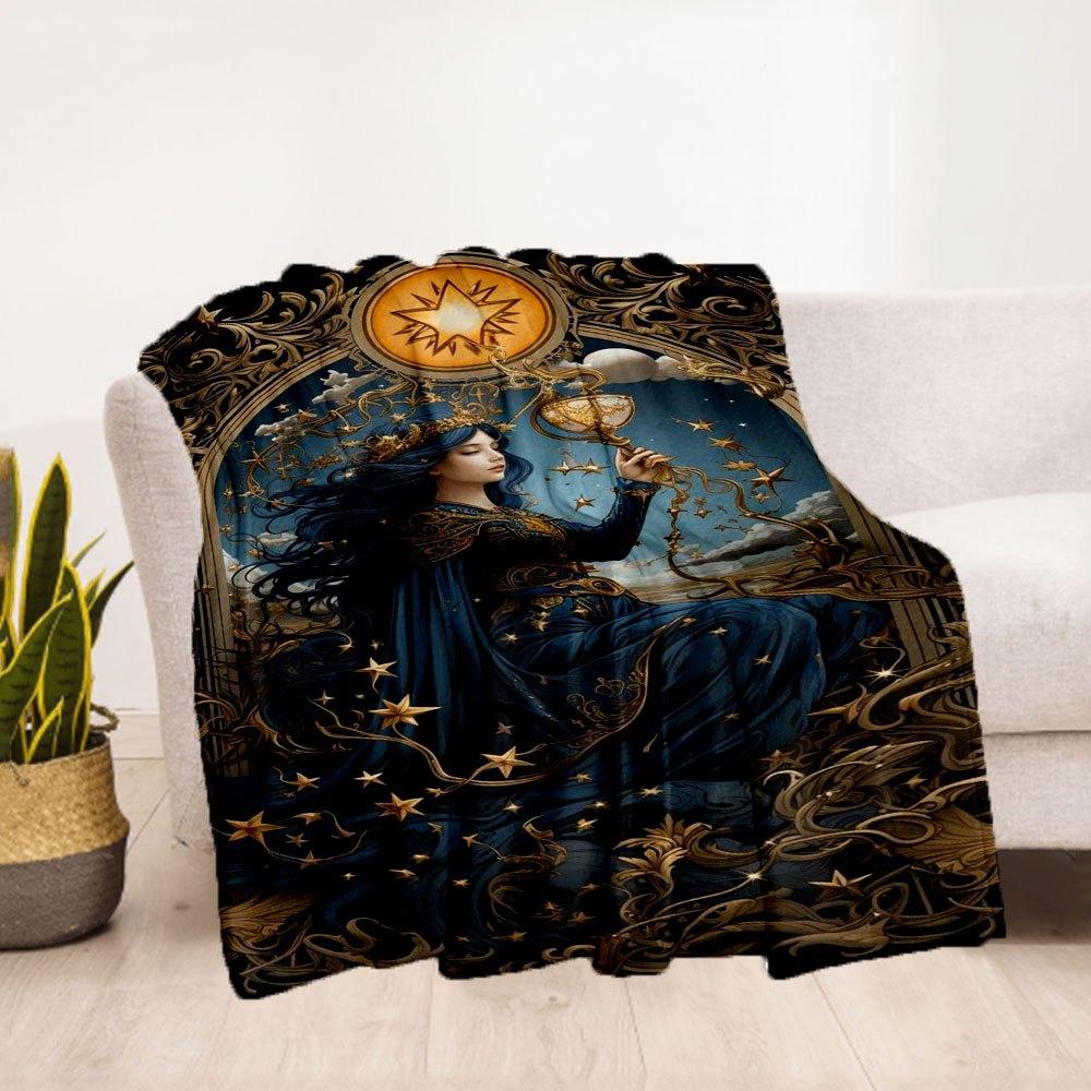 "Enchanted Starry Night Fantasy Art Print"Blanket Flannel Throw Blanket for Sofa, Bed, Travel, Camping, Office, Couch, Chair, And Bed Gift f
