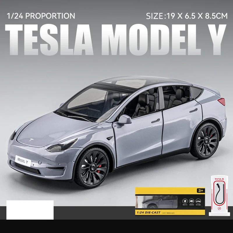 1:24 Tesla Model Y Model 3 Model S Металлический литой игрушечный автомобиль-модель Звук и свет Детская игрушка Коллекционные предметы Подарки на день рождения