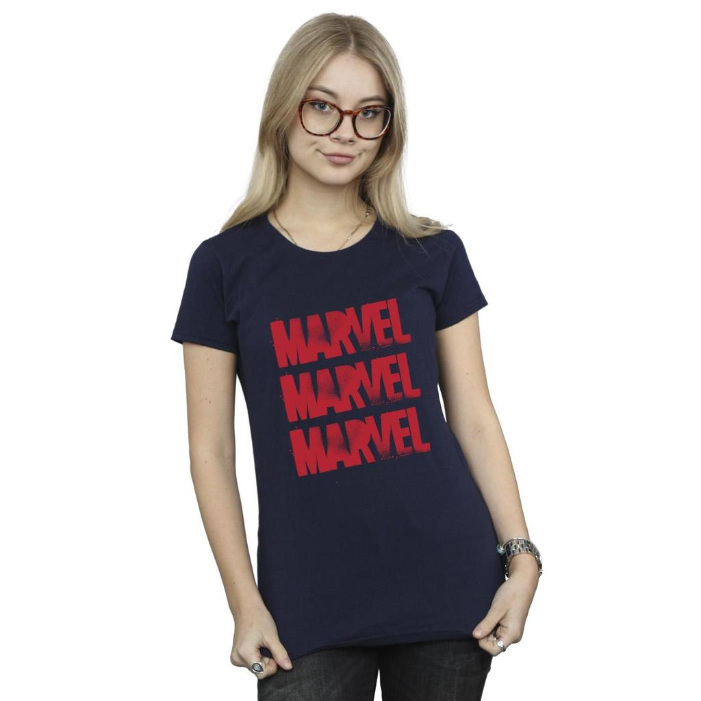 Marvel Womens/Ladies Red Spray Logos Cotton T-Shirt