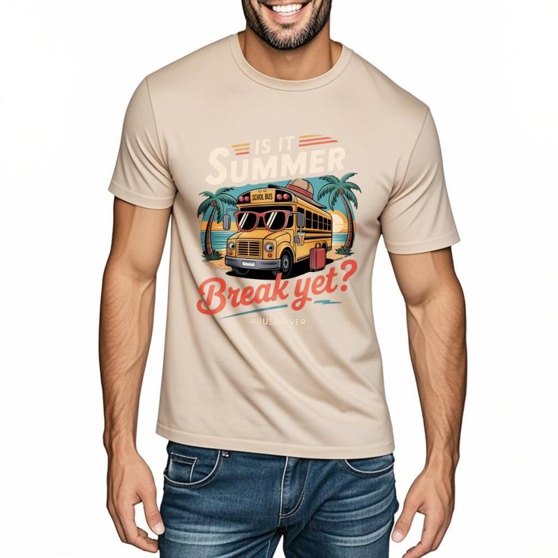 Tshirts for men Printed Women Crew Neck t shirt Black School Bus Summer Break Beach Scene Hiphop Unisex Teeshirt Trendy Tshirt