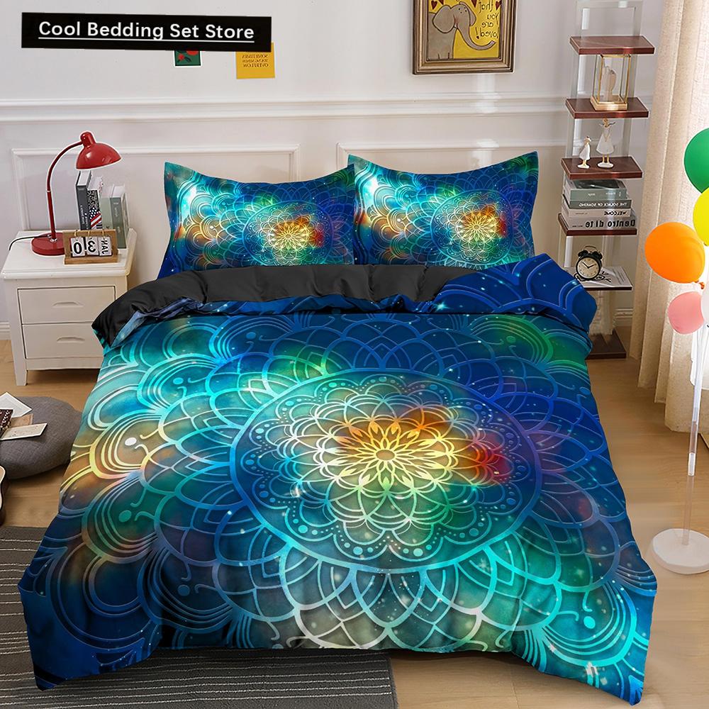 Комплект постельного белья Psychedelic Boho Luxury 2/3 шт. с наволочкой King Mandala пододеяльник Queen одеяло покрывало полиэстер пододеяльник