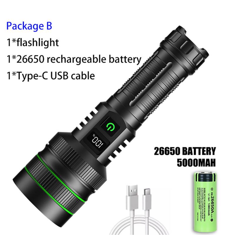Мощный светодиодный фонарик мощностью 100 Вт, перезаряжаемый через USB, масштабируемый фонарь со встроенным аккумулятором 10000 мАч, аварийный фонарь для улицы