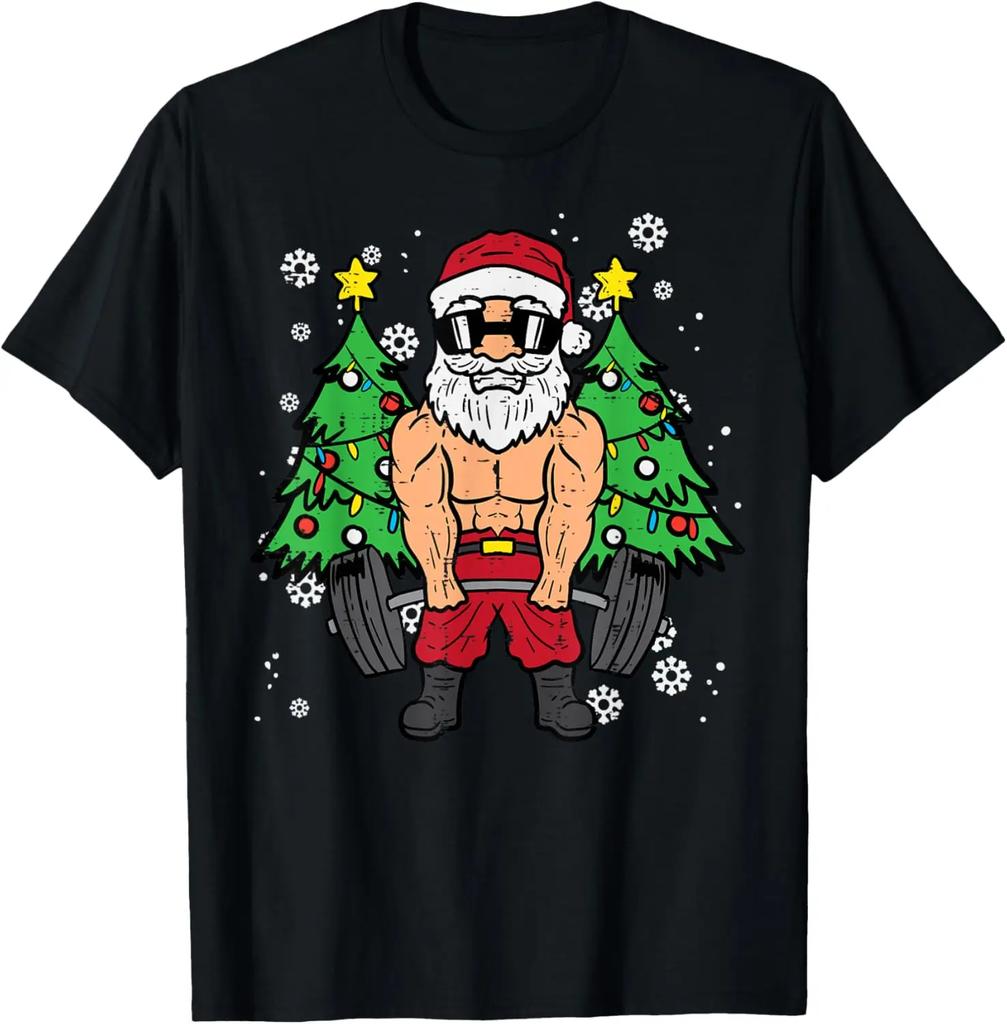 Christmas Santa Deadlift Xmas Weightlift Gym Print Women TShirt Fashion Short Sleeve Design Printed Tshirt Tops Fit Clothing