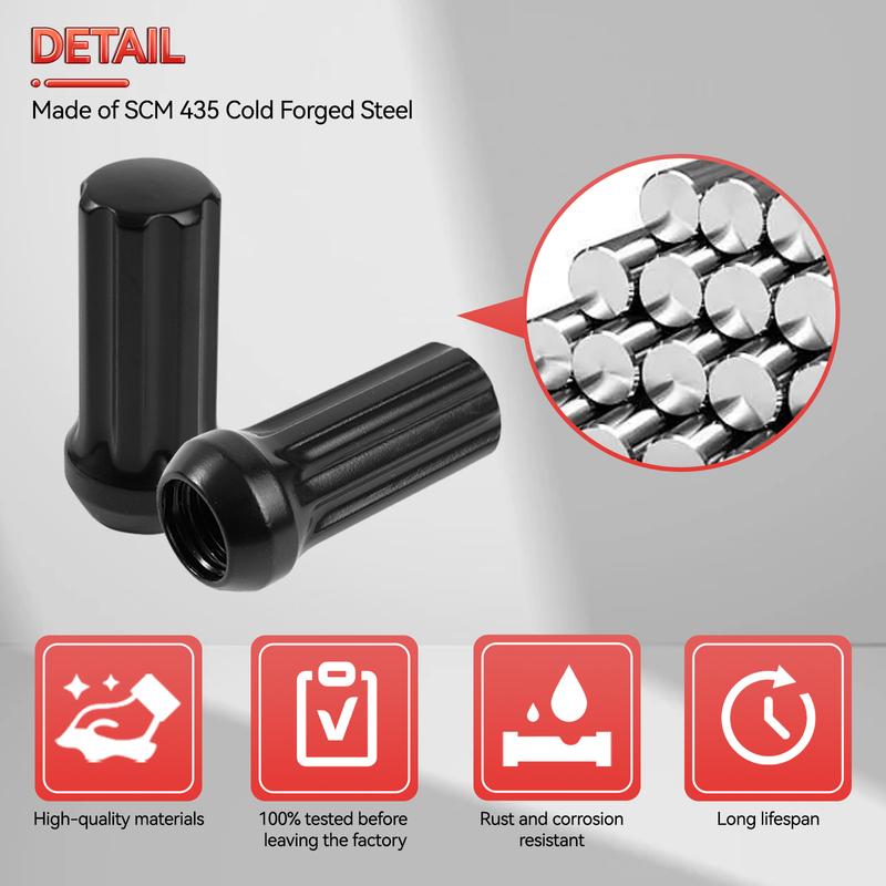 24x Black 2" Tall M14x1.5 Tuner Spline Lug Nut For Ford F150 GMC Sierra Ram 1500