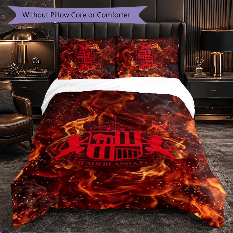 Sunderland Football 3 Piece Bedding Set Soft Duvet Cover Set with Pillowcases Printed Bedroom Decor Set for Home
