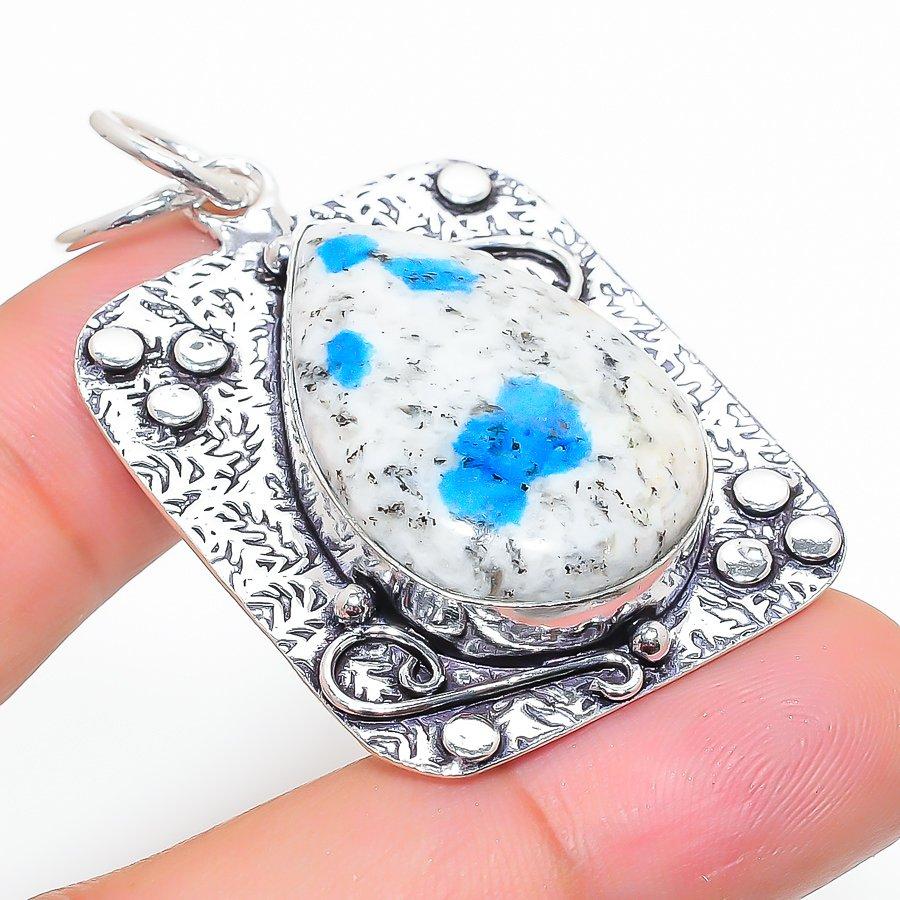 Natural K2 Blue Azurite Gemstone 925 Sterling Silver Gift Pendant 1.97" s5Y09