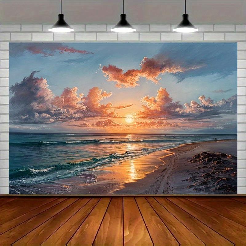 1 piece 2D flat ocean sunset beach scene polyester banner home party wall decoration room decoration backdrop wsj