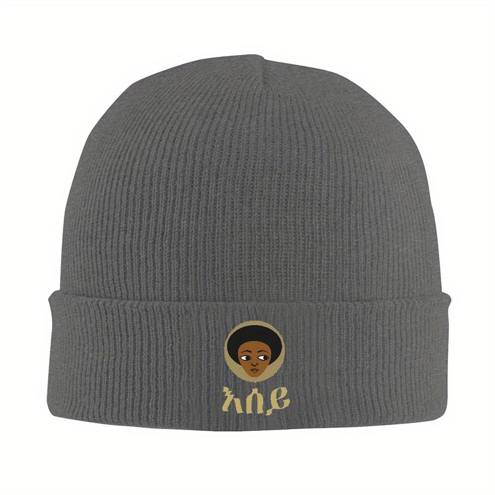 1pc Amharic Eritrea Knitted Hat for Women Unisex Beanies Winter Hats Acrylic Ethiopian Cross Art Ethiopia Warm Cap