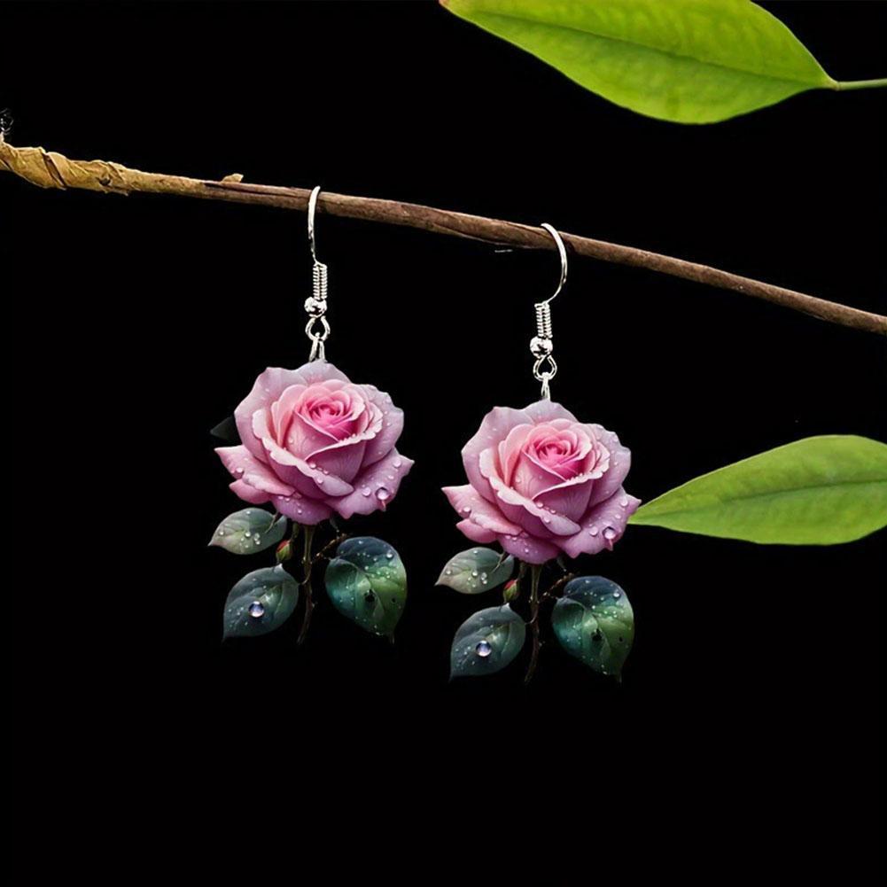 Fashion Acrylic 2D Flat Rose Earrings Romantic 2D Flat Earrings Rose Earrings Jewelry Flower Gi J8N7