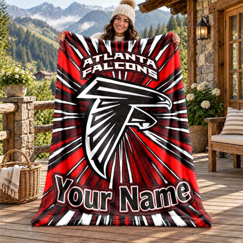 Atlanta Falcons Custom Name Flannel Blanket Personalized Soft Warm Plush Throw Blanket Customized Gift for Family Friends