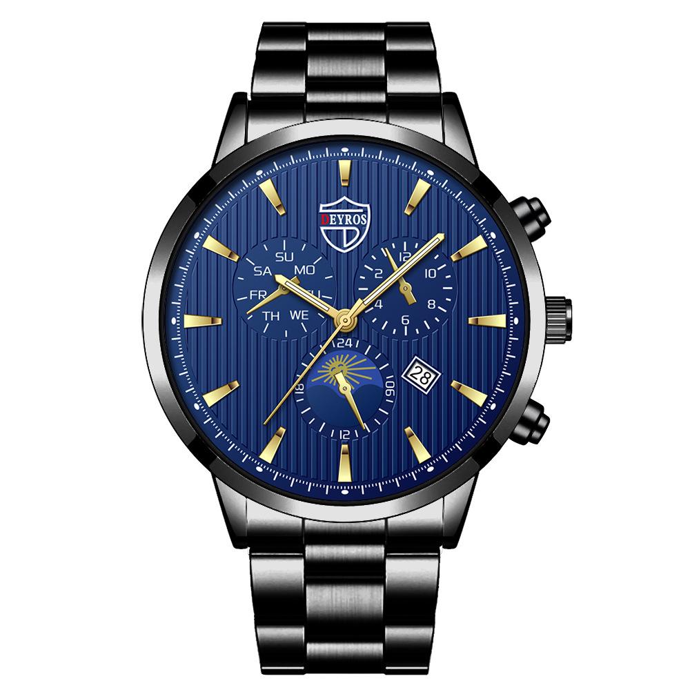 Men'S Stainless Steel Fashion Luminous Calendar Watch Quartz Watch