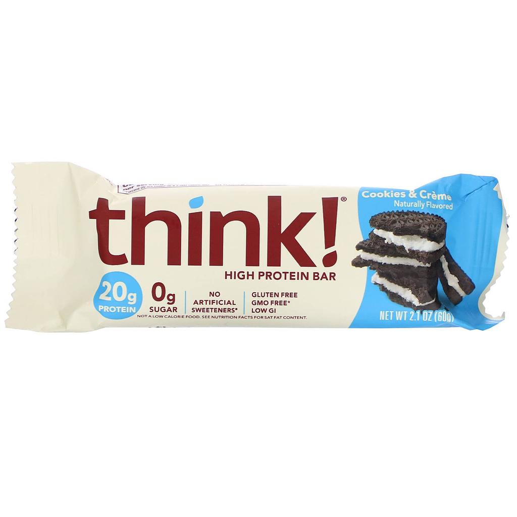 Think!, High Protein Bar, Cookies & Cream, 10 Bars, 60 G (2.1 Oz) Each