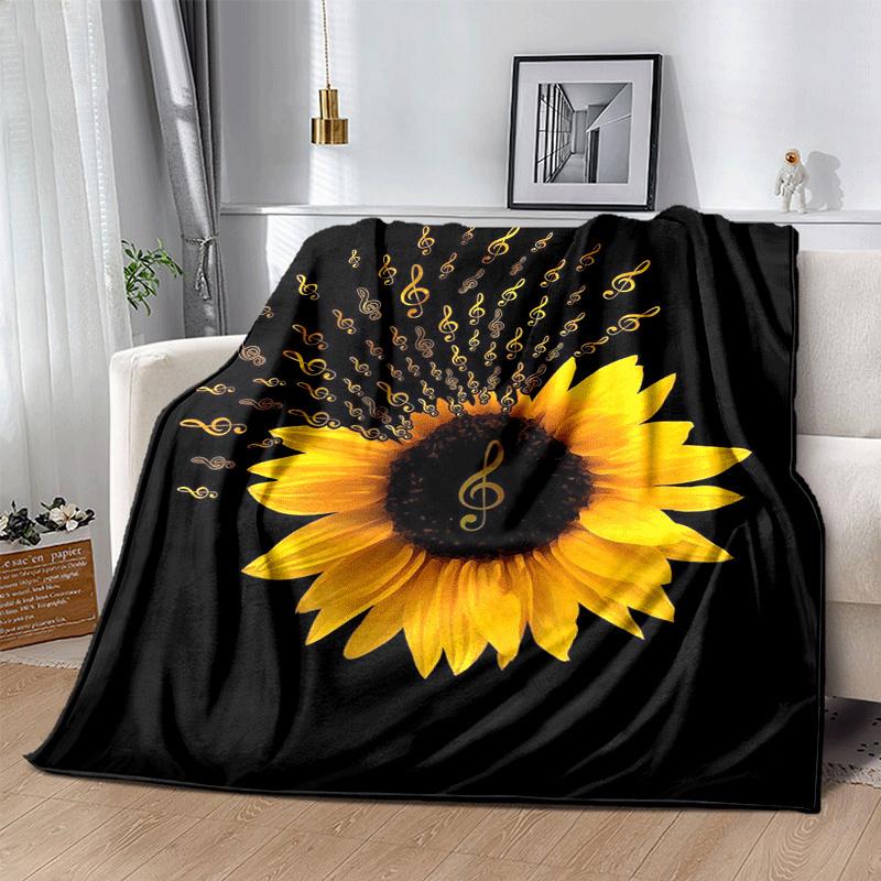 1pc Sunflower Printing Lightweight Flannel Blanket, Comfortable and Warm Blanket, for Camping Sofa Bed and Couch Office, Suitable for Gift Bl
