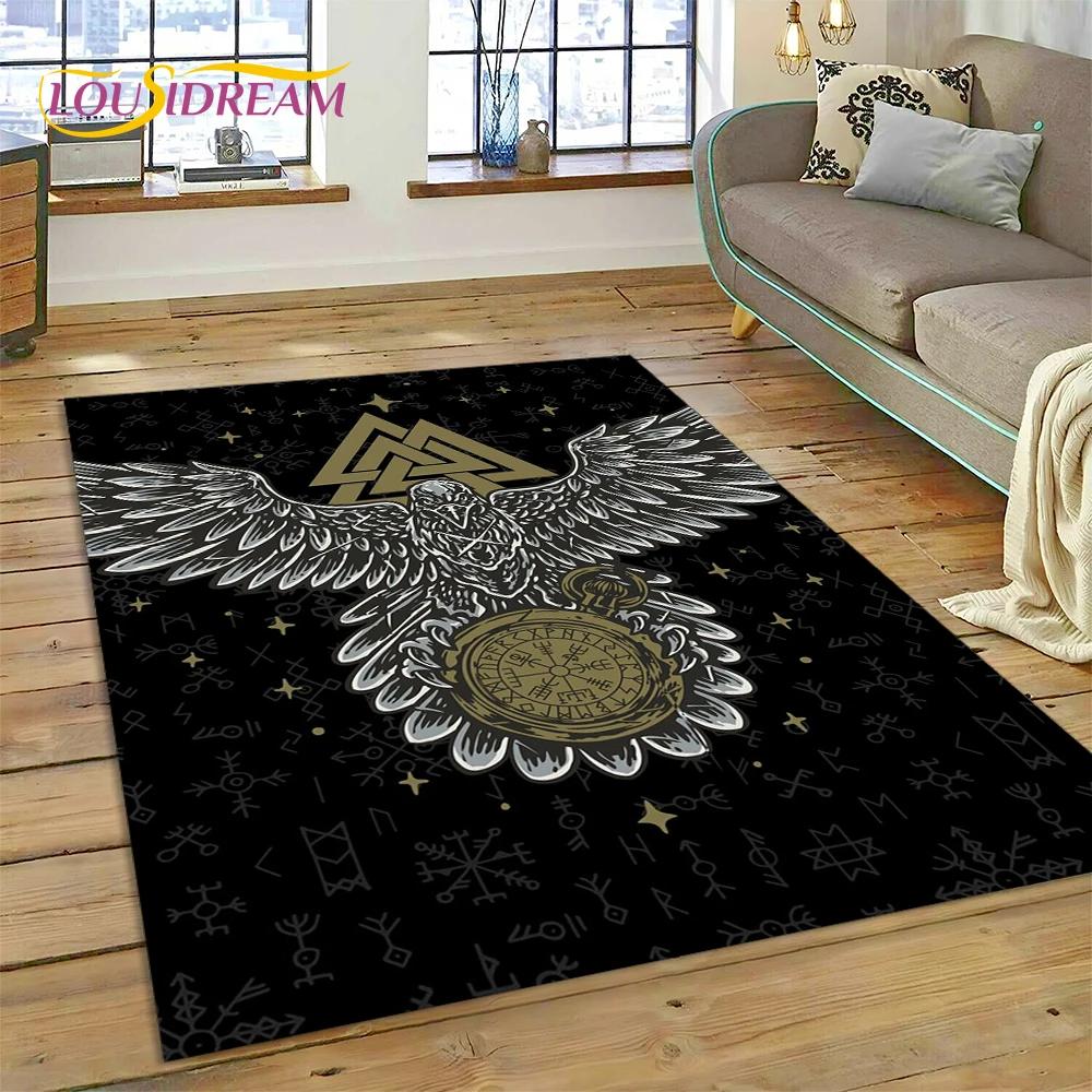 3D Nordic Viking Mythology Symbols Odin Cartoon Area Rug Large,Carpet for Home Living Room Sofa Doormat Decor,Non-slip Floor Mat
