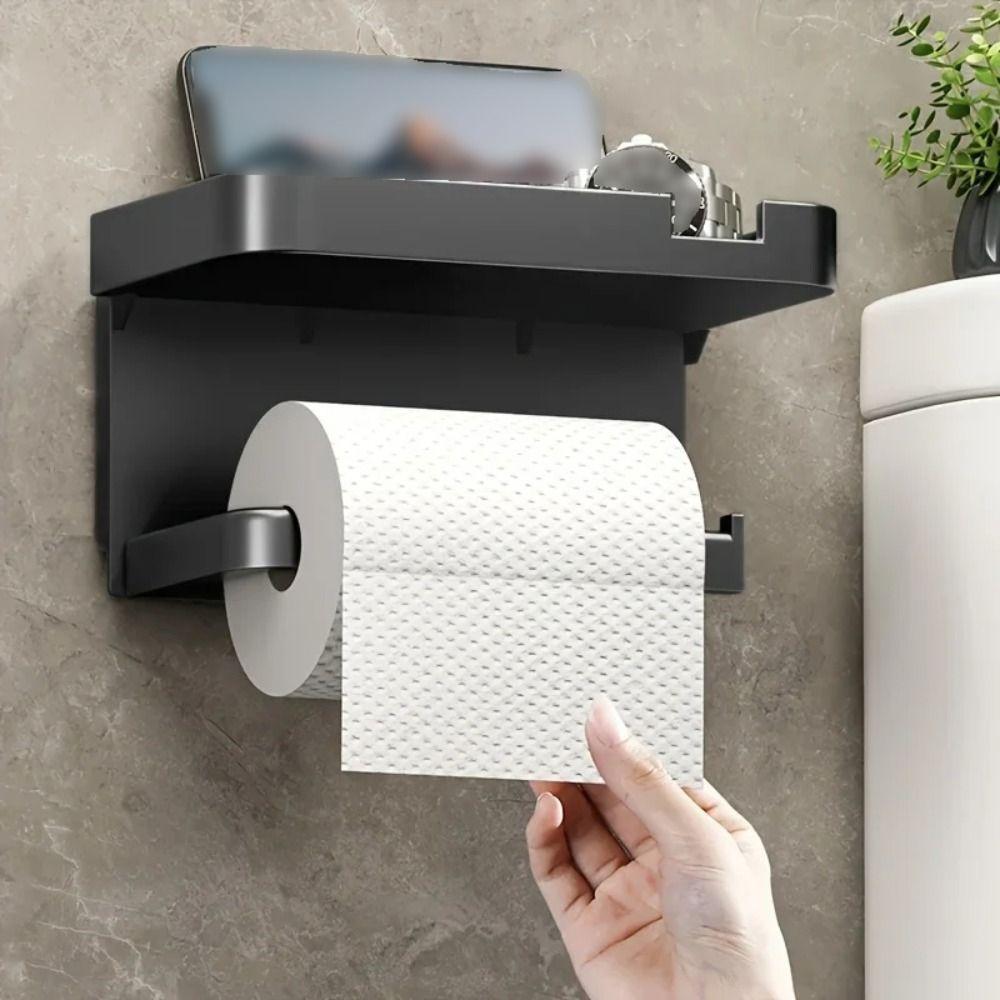 Wall-Mounted Roll Paper Storage Rack Aluminum Phone Storage Shelf Bathroom Tissue Box Living Room