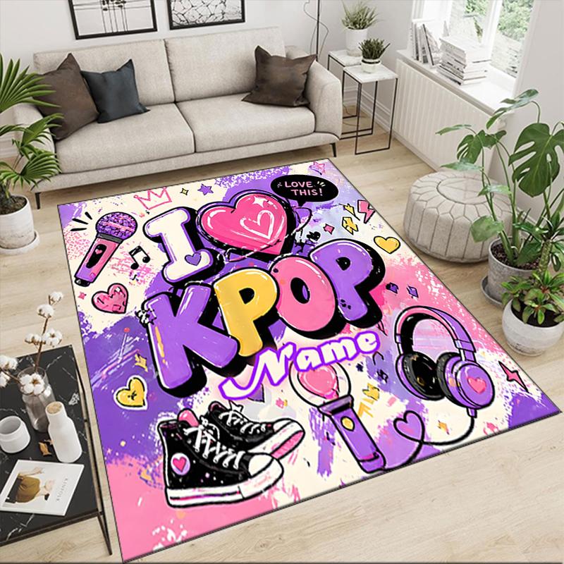 1PC Custom Name Love Kpop Music Style Theme Floor Mat Ideal for Living Room, Game Rooms, Office, Bedroom,Floor Mat Playful Design