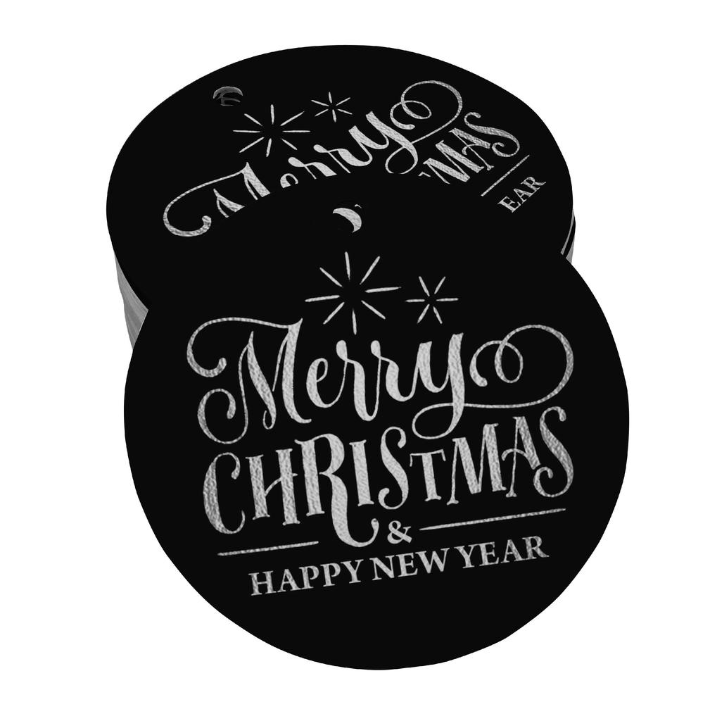 Inkdotpot Pack Of 100 Real Gold Foil Paper Tags Merry Christmas & Happy New Year Text Favor Hang