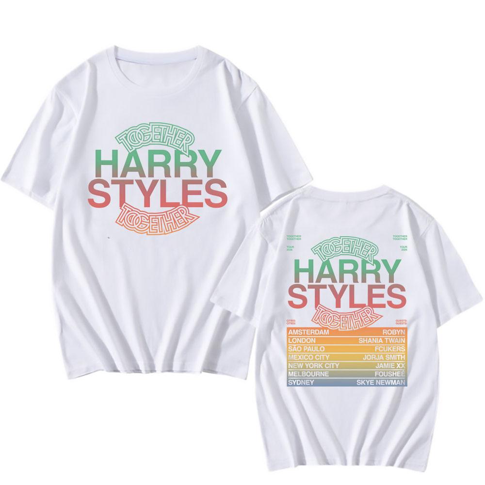 HarryStyles Together, Together Tour 2026 Футболки 100% Хлопок Летняя Короткий Рукав Унисекс Футболка Певец Графический Принт Футболки Мужские Топы смешные футболки