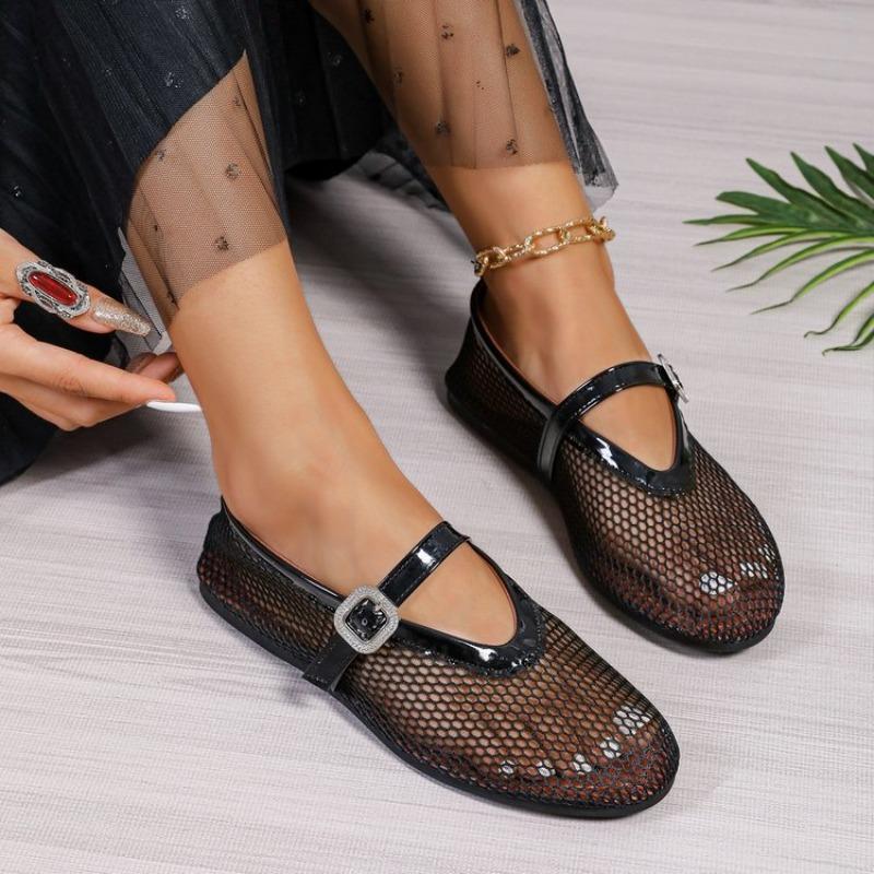 Large Size Mesh Breathable Flat Sandals Women's Summer New One-word with Fishing Net Socks Sandals