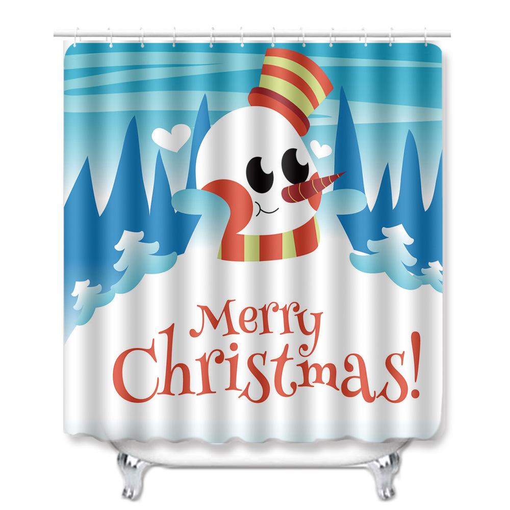 3D Printed Christmas Waterproof Shower Curtain Toilet Four-Piece Combination Set Household Doormat Floor Mat Carpet