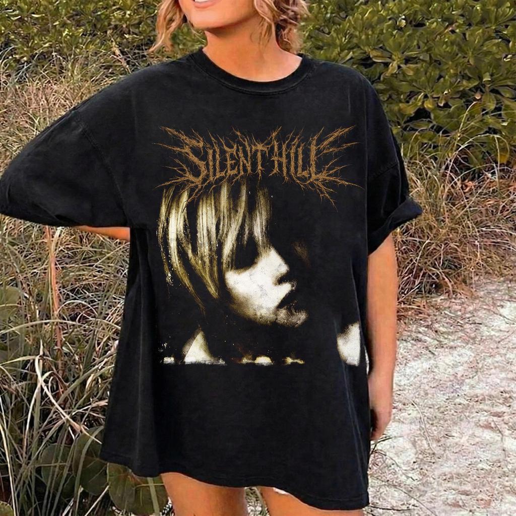 Plus Size Summer Womens Vintage Silent Hill 2 Survival Game TShirt Cotton Breathable Stylish Versatile Street Style Oversized