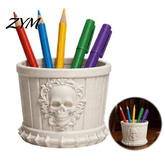 Office Desk Accessories Gothic Skull Pen Holder, 3D Printed PLA Stationery Organizer, Unique Organization Halloween Theme Container for Makeup Brushes