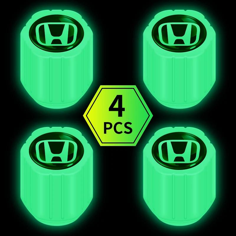 CMEAH1 4PCS Luminous Car Tire Valve Cap Fluorescent Night Glowing Decor For Honda Civic Fit Jazz Accord Pilot Passport CRV BRV HRV