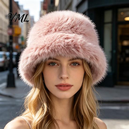 Stylish Winter Accessory Faux Fur Bucket Hat for Women, Fuzzy Warm Fisherman Cap, Soft Plush Fluffy Cold Weather Ear Protection Hiking