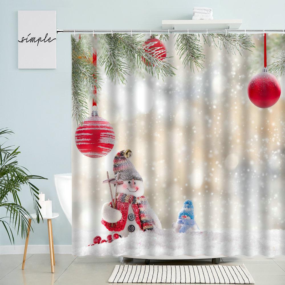 С Рождеством занавеска для душа Новогодний праздник Декор для ванной комнаты Рождественский шар Рождественская елка Зимний снег Пейзаж Водонепроницаемый экран