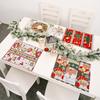 WTEMPO 4pcs/set New Christmas Home Decor Items Thanksgiving Knitted Fabric Placemat Table Mat Tablecloth Old Man Small Tree Printed Placemat