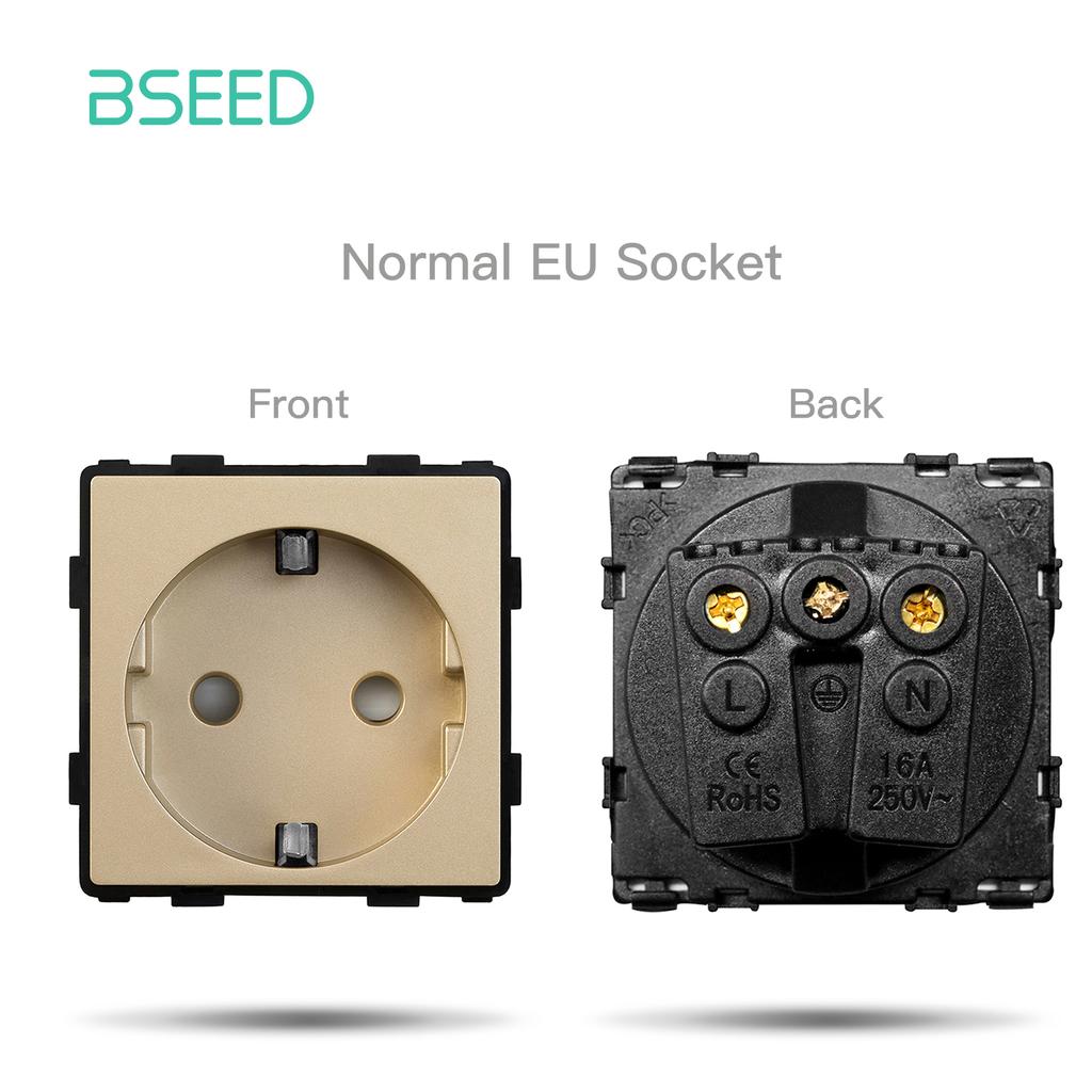 BSEED DIY EU Standard TV Satellite USB Sockets Button Switches With Crystal Glass Frame Panel Gold Home Improvement DIY Free