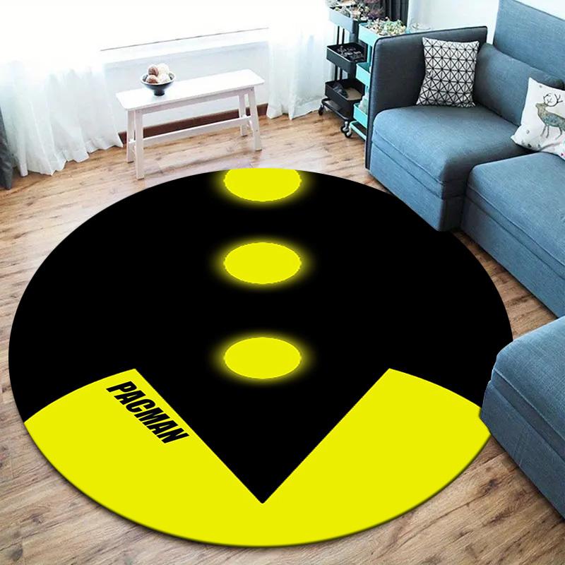 Круглый ковер Pac-Man, Ковер для гостиной, спальни, дивана, игровой комнаты, Нескользящий коврик для пола