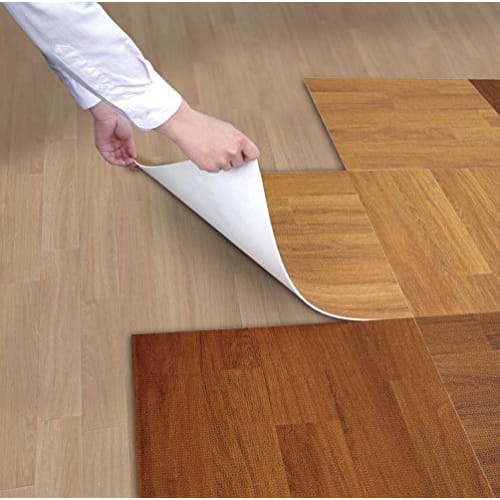 Fuso Synthetic Peel-and-Stick Floor Panels, 3mm Thick x 45x45cm, Pack of 4, Striped (Beige), PTT01