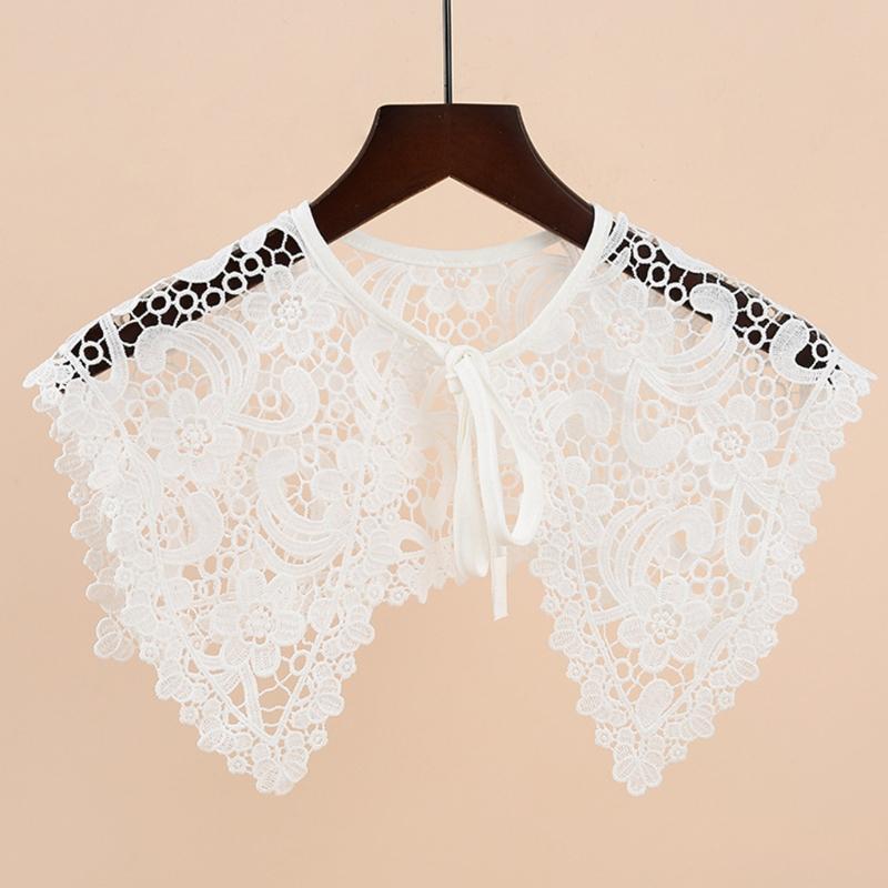 Women Hollow Out Paisely Floral Lace Fake Collar Triangular Shawl Large Shoulder Wrap Necklace Lace-Up Short DropShipping