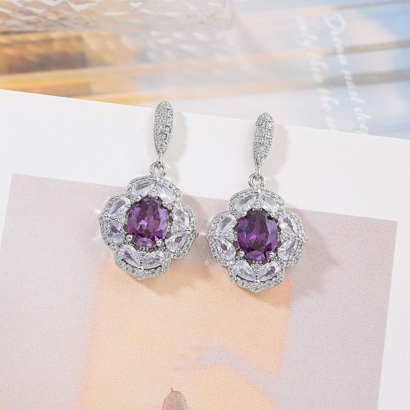 Light Luxury Fashion Temperament Full Diamond Earrings 925 Silver Needle Earrings Inlaid With Zircon Earrings, Multi-Color
