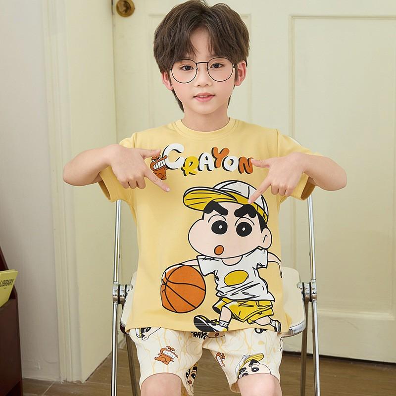 Boys Cotton Pajamas Set Short Sleeve Cartoon Print Kids Sleepwear Ages 8 Teens Home Wear
