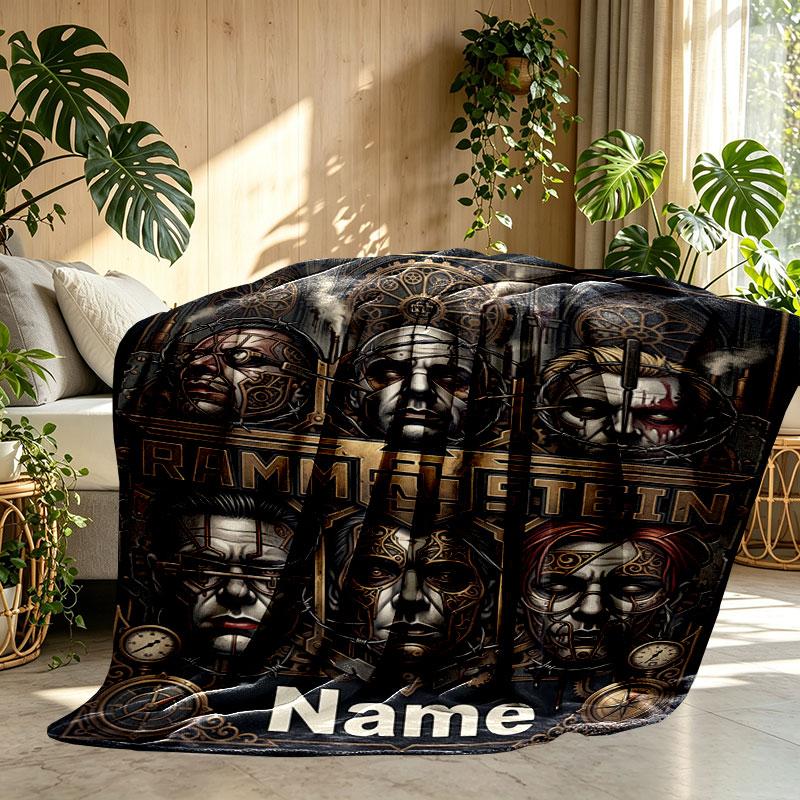 Custom Name Personalized Rammstein Print Blanket, Home Decor, Bedroom, Sofa, Camping, Couch, Gifts for Birthday Christmas