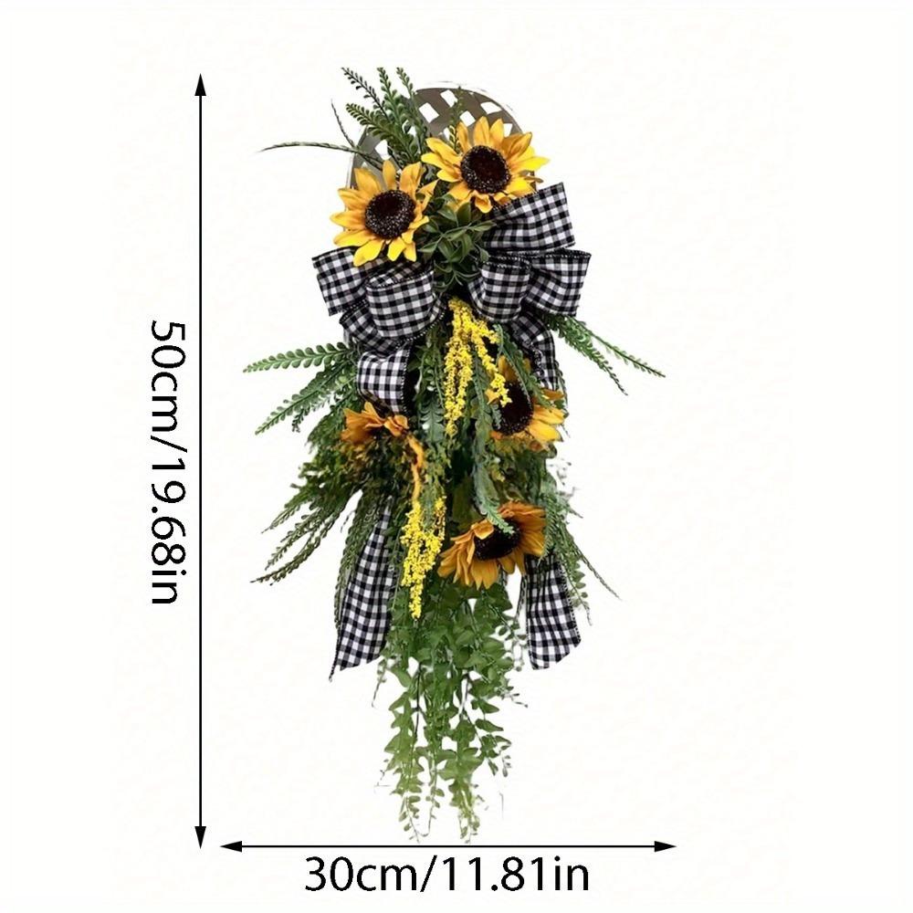 Весенний подсолнух Сваг Подвесной венок на дверь Искусственный венок из подсолнухов Летний каплевидный венок Имитация подсолнуха Подвесной венок Весенний декор