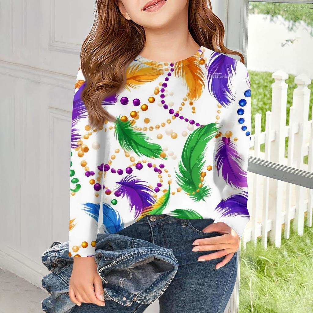 Футболки с длинным рукавом для девочек, детские осенние топы, с круглым вырезом, с принтом, базовые футболки