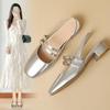 Baotou Mary Jane Shoes French Retro Single Shoes Square Toe Back Empty Thick-heeled Sandals