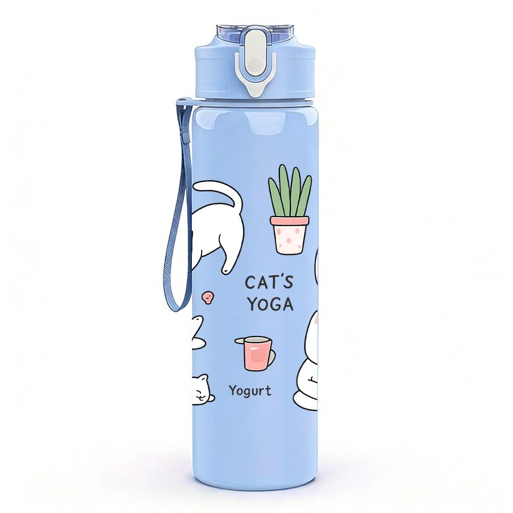 1PC Cute Cat Plant Line Art 750ml Color Plastic Sports Water Bottle Leakproof Flip Straw Lid Suitable for Sports Office Home Use