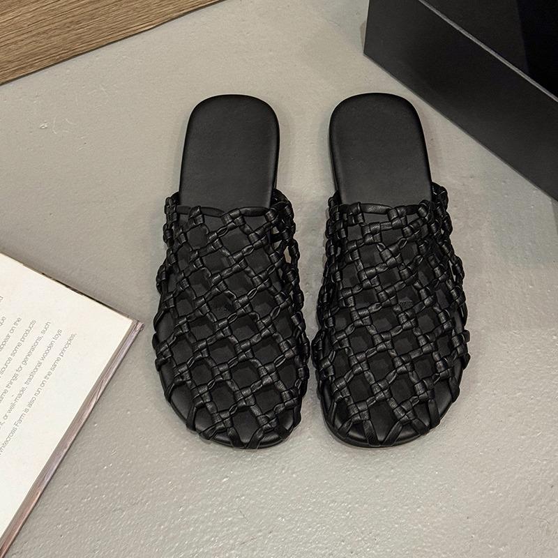 Мода 2025 Летняя мода Плетеные внешние сандалии Слипоны Баотоу Женская обувь Уличные тапочки Ленивые люди Слипоны Универсальные