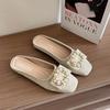 Baotou Half Slippers Women's Summer Outer Wear 2025 Summer New Square Head Lazy Muller Pearl Flat Sandals Shoes