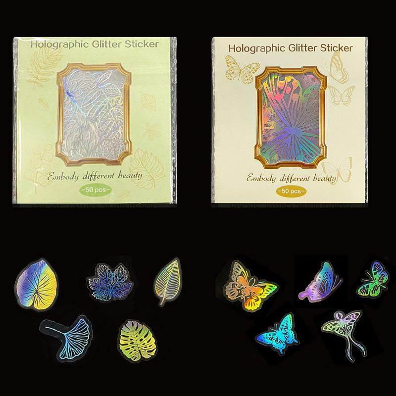 Голографические лазерные наклейки, 100 шт., прозрачные, серебристые, винтажные, декоративные блестящие наклейки «сделай сам», справочник, наклейки для домашних животных, посылка